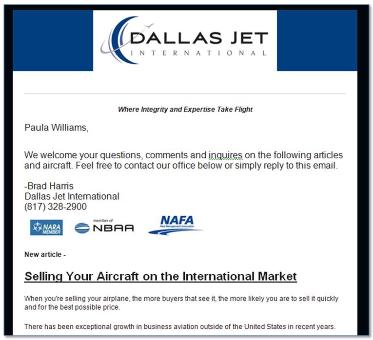 Dallas Jet International Email Newsletter 